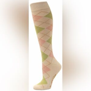 EcoGreen by TuffRider Bamboo Argyle White Pink Pistachio Plaid Riding Socks OS